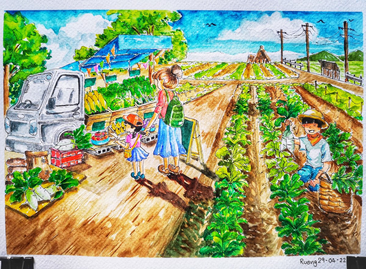 RuengC's tweet image. farmer 
#Watercolor #watercolourpainting #painting #happytime