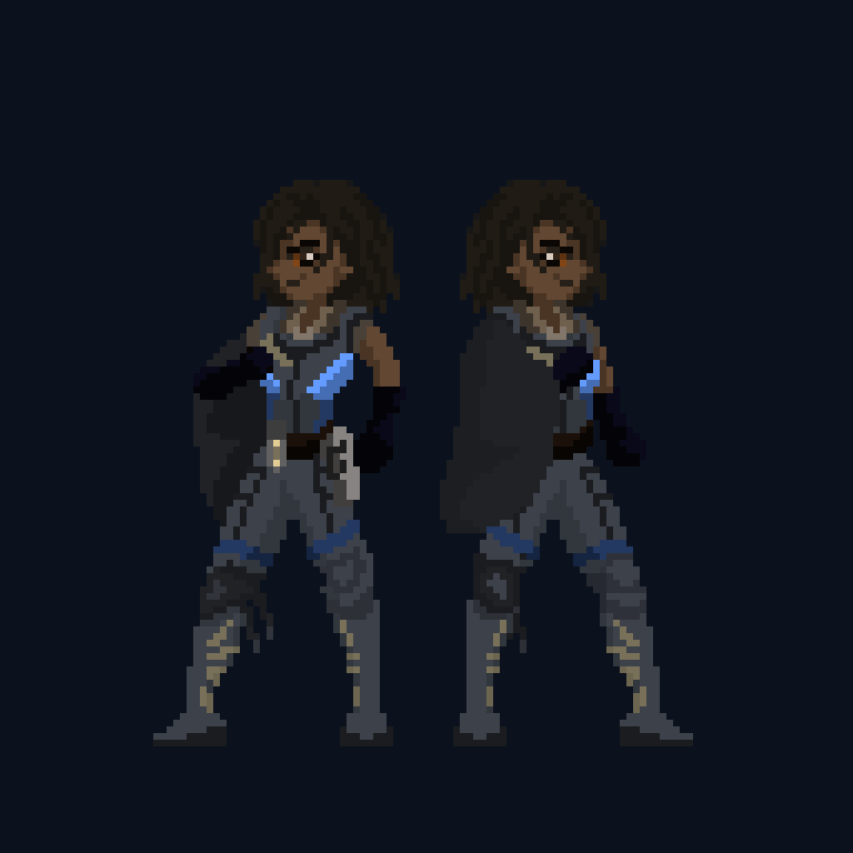 yh1believe's tweet photo. Tweaked Maey's Design more and I love it. Also have different direction sprites depending on which way the player is facing! #Projectworthforgather #forgather #izzyquil #yh1believe #gamedev #unity #indiegame #gamedesign #indiegamedev #fulltimegamedev #pixelart #madewithunity https://t.co/we6gOJxQro