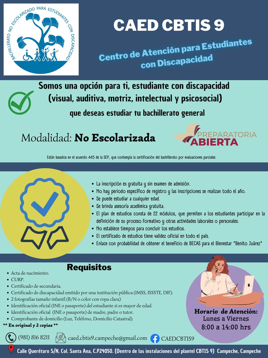 9Cbtis's tweet photo. 📣Sí estas buscando iniciar o continuar tu preparatoria y cuentas con discapacidad 👩‍🦽👨‍🦽👩‍🦯🦻🧍‍♂️🧍‍♀️, somos una opción para ti!!!
#CaedCbtis9 https://t.co/QK504ZaSnC
