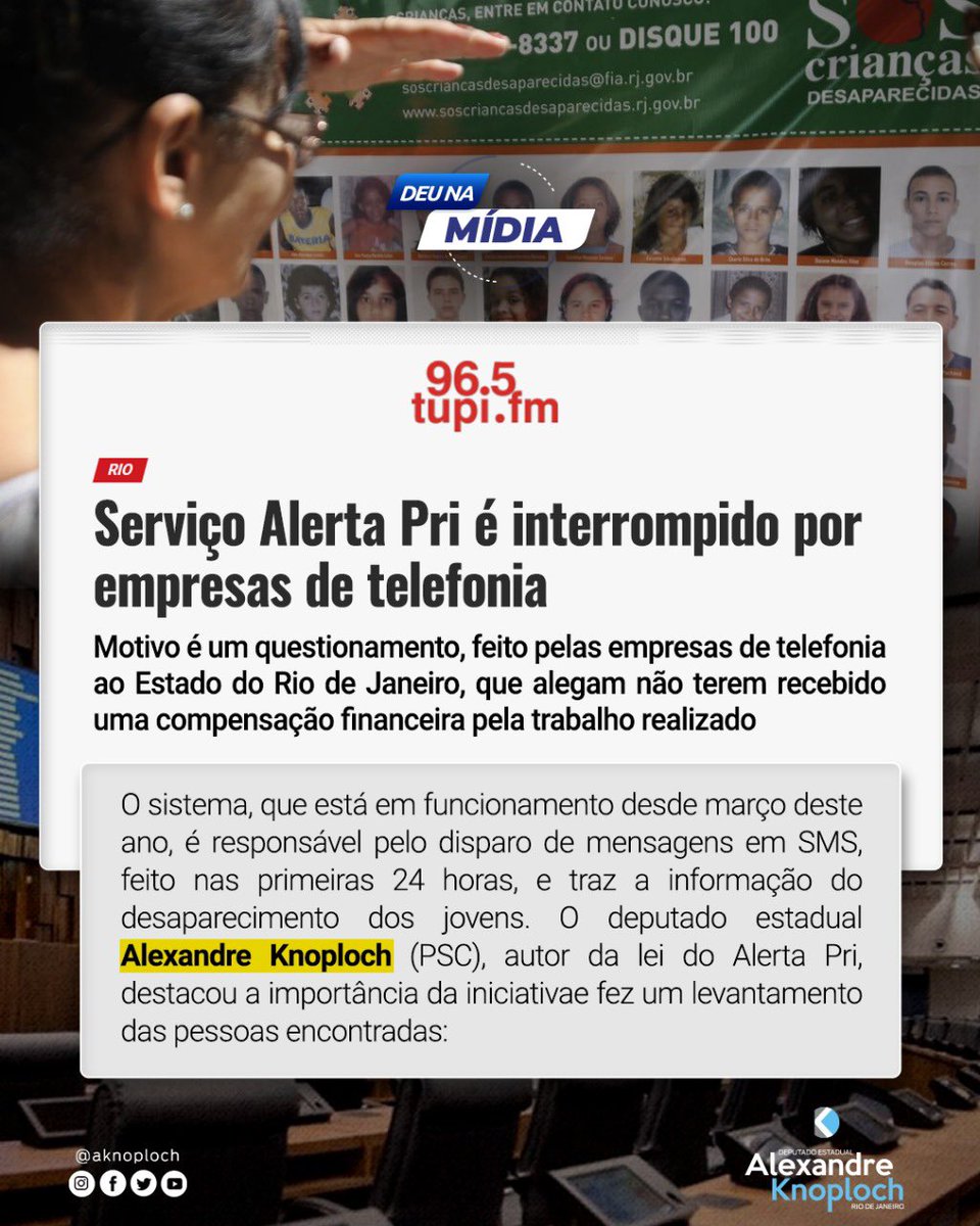 aknoploch's tweet photo. O Alerta Pri, que passou a ser uma realidade no Rio de Janeiro através da Lei de minha autoria, foi interrompido porque as empresas de telefonia do Estado alegam não terem recebido uma compensação financeira por esse trabalho.
#alertapri #aknoploch #deputadoestadualrj https://t.co/LP73MFVrX4