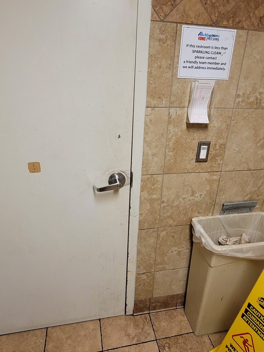 monknews's tweet photo. @vons far from "sparkling" in Anaheim Hills on Santa Ana Canyon Road. Please repair; missing coat hook, graffiti on sink, rust leak on bathroom floor, etc. Thank you. https://t.co/a5KIyPjBaC