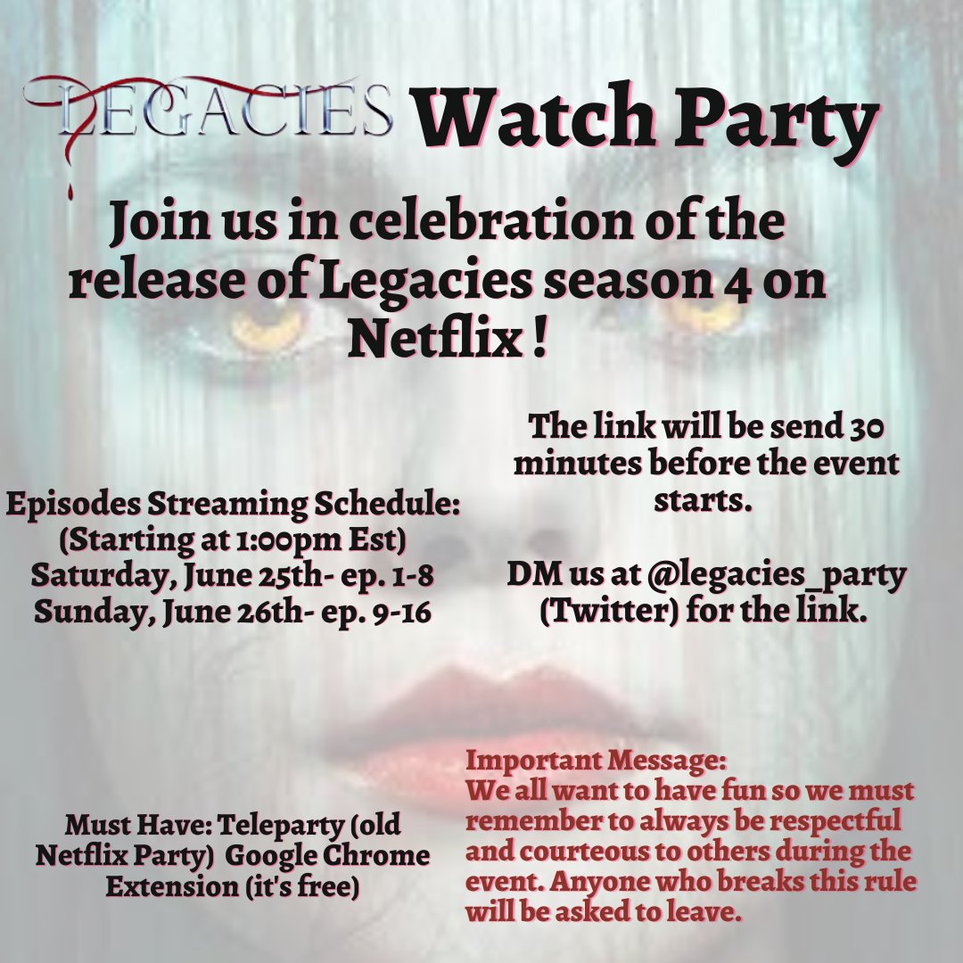 legacies_party's tweet photo. Our Watch Party is already at episode 6!! You still have time to join. DM us for the link. #SaveLegacies #top10 @netflix https://t.co/nC0MS0SjwU