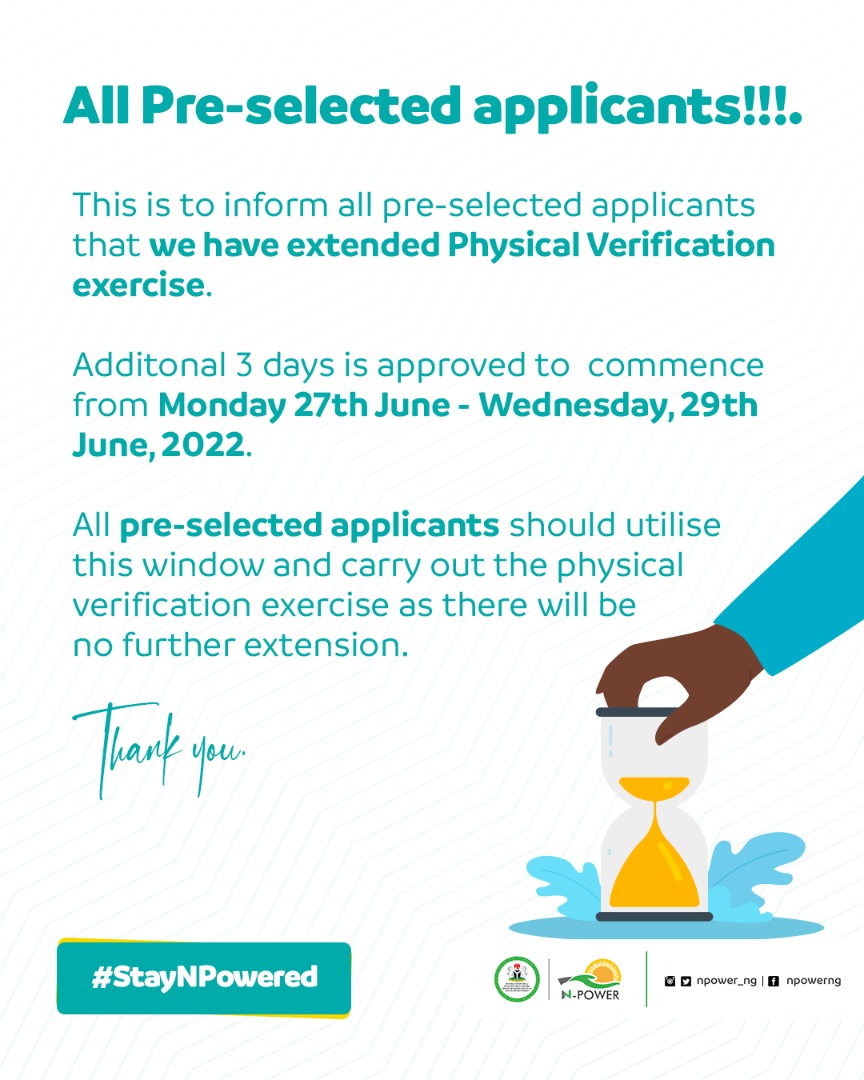 npower_ng's tweet photo. Are you a pre-selected applicant?

Yet to be physically verified?

Kindly harness this extension please.

We can't wait to have you on board! https://t.co/Me0bKkj1ve