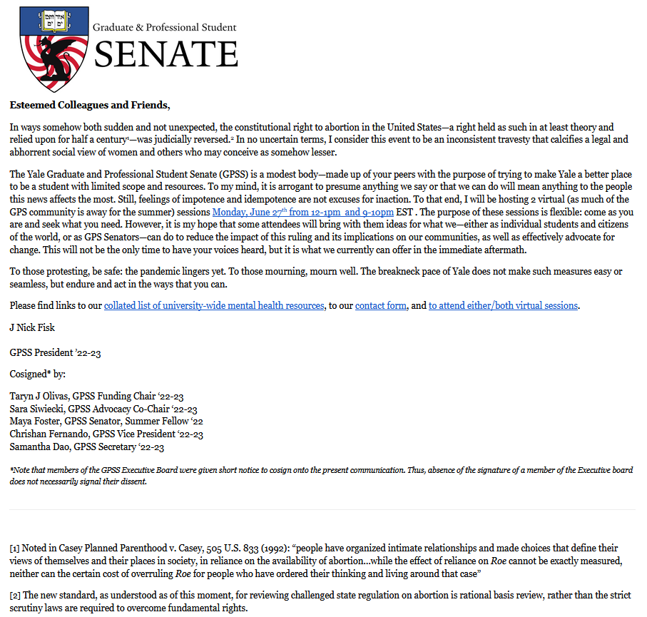 Yale Graduate & Professional Student Senate (GPSS) tweet media