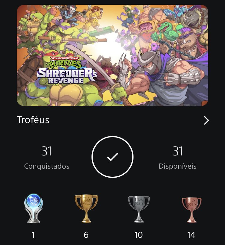 Platina 54 💚🐼 
#PlayStationTrophy #Platinum #ps5 #tartarugasninjas #TMNTShreddersRevenge