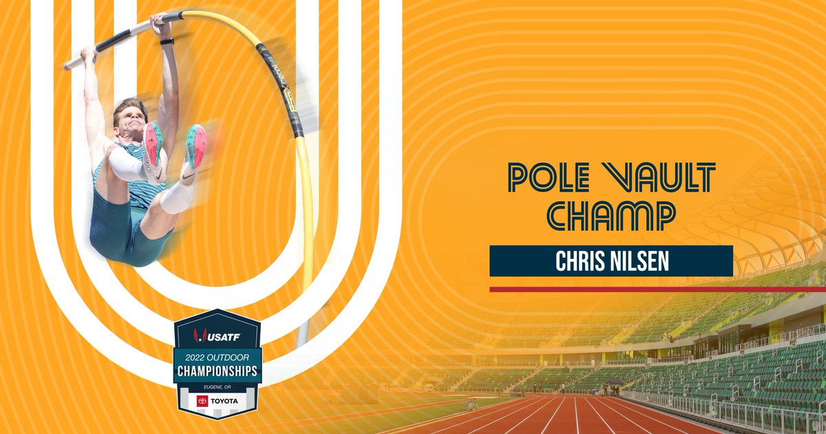 Nilsen soared to first place in the pole vault clearing 5.70m at the <a href="/Toyota/">Toyota USA</a> USATF Outdoor Championships. 

🥇 <a href="/ChrisNilsen2/">Chris Nilsen</a> - 5.70m
🥈 Luke Winder - 5.70m
🥉 <a href="/AndrewIrwin_PV/">Andrew Irwin</a> - 5.60m

#JourneyToGold #USATFOutdoors