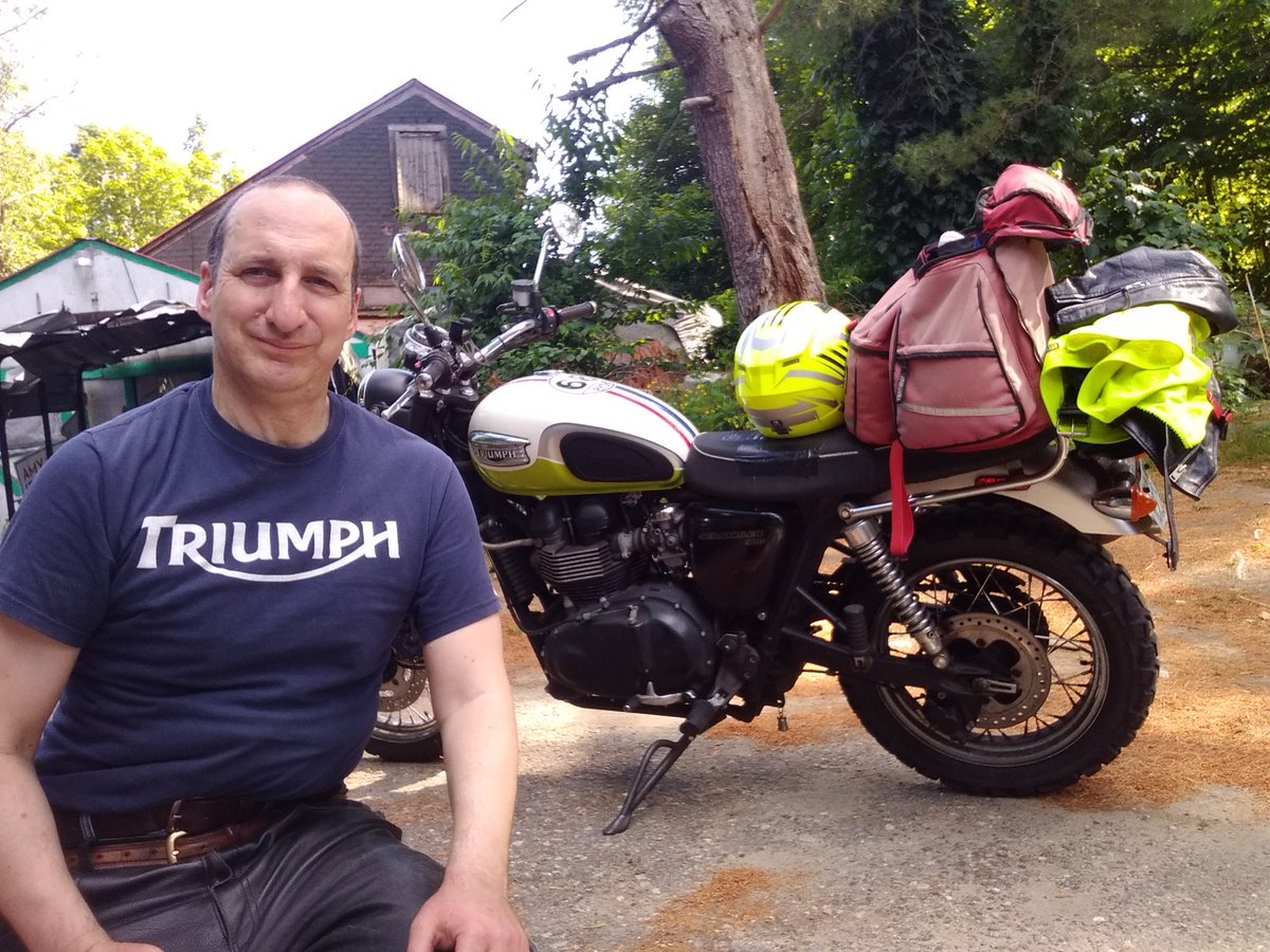 Sixty-eight thousand miles on the clock.  New rubber, and sticker.  Of course a proper break in ride was required on the way back from the shop.  🙂
#motorcycle #ride #biker #paralleltwin #britishiron #triumph #bonneville #scrambler #motorbike #motorcycles  #advrider