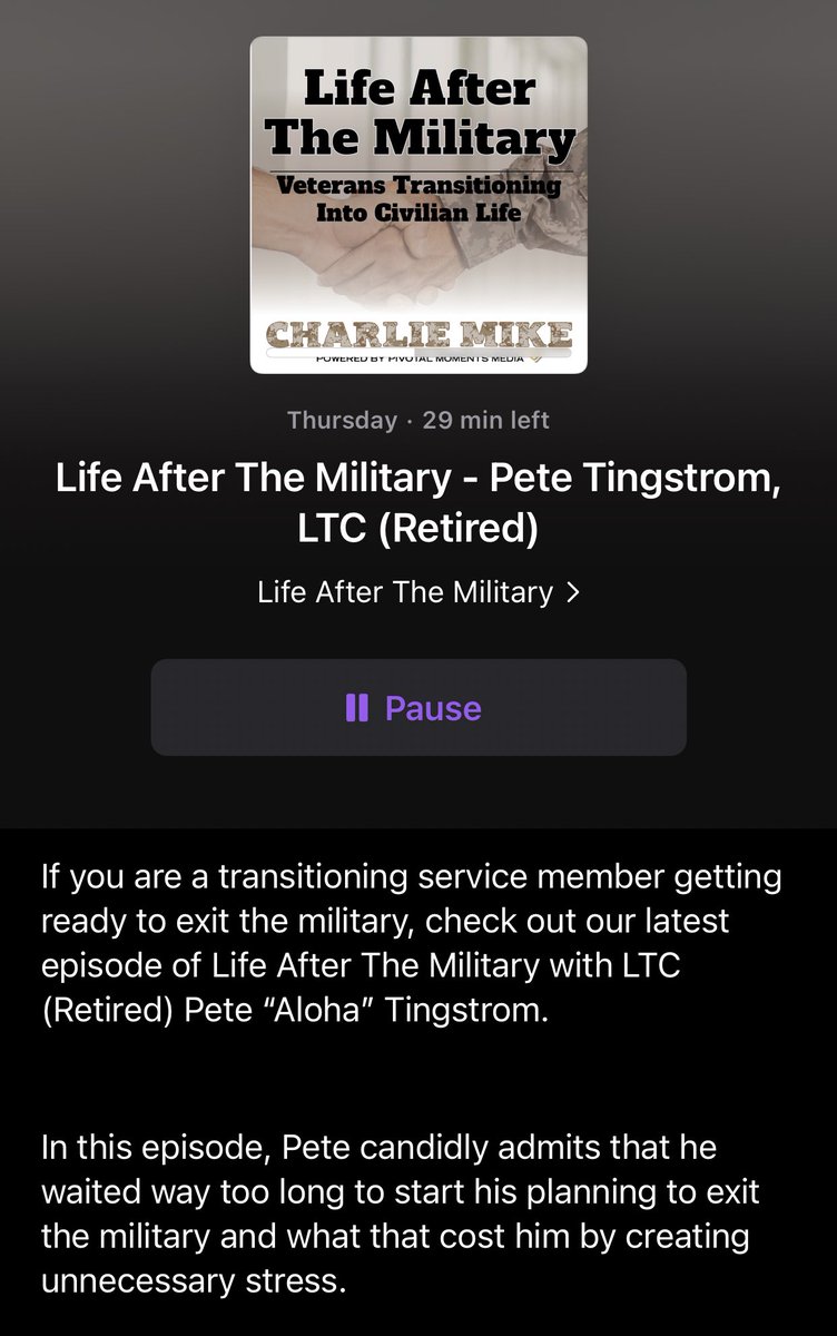 CryptoVetsNFT's tweet photo. Another great EP from @CharlieMikeVets hosted by @LeeMJElias &amp; @HowieCohen375 with guest Pete Tingstrom LTC (Ret) 

Some gems of knowledge shared on transitioning to civilian life! 👏 👏 

#podcast #ActiveDuty #Veterans https://t.co/3IqKZK9hDc