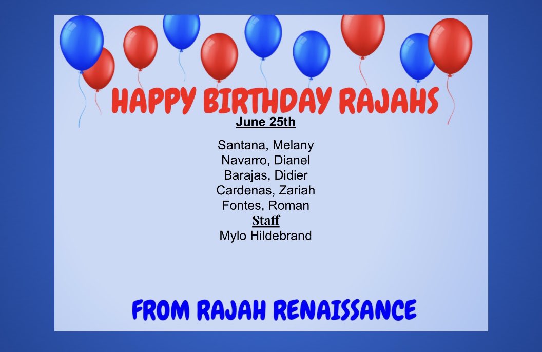 Happy Birthday Rajahs and to our staff!!! #RajahsRiseAsOne <a href="/J_Renaissance/">Jostens Renaissance</a> @IHSRajahs <a href="/Mrs21Rodriguez/">Monica Rodriguez</a> <a href="/derrickLawson62/">Derrick Lawson</a>