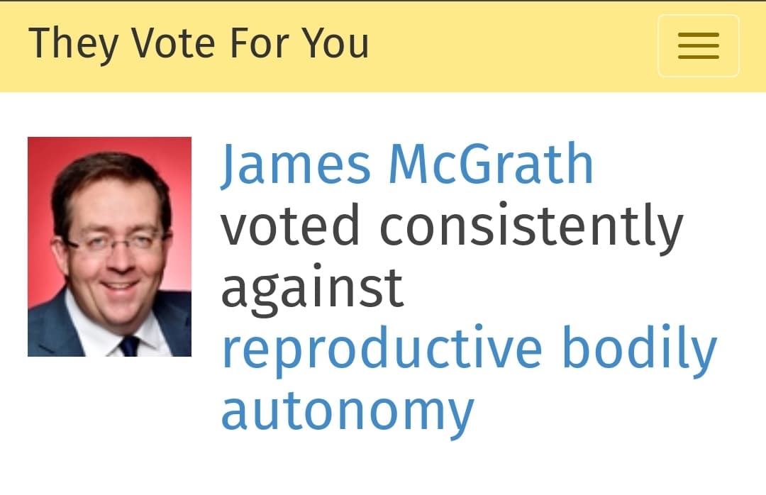 RyanVoices's tweet photo. Pictured: How newly re-elected Qld LNP Senator James McGrath has voted on laws relating to abortion
@mattjcan much the same but tends to shout it from the rooftops. 
Do we need an Independent Senator in Qld? (Feeling a bit jealous of the ACT for once) https://t.co/UIWdnB28kj