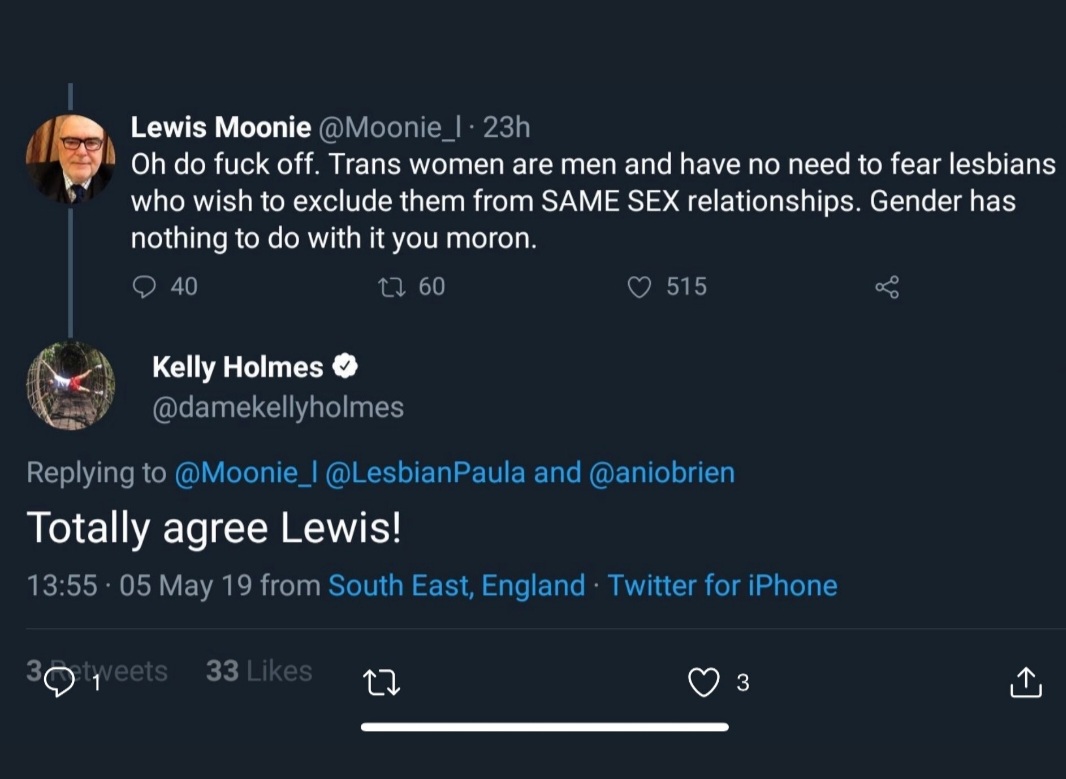 VeritySmith19's tweet photo. Well Dame Kelly Holmes shows her colours again.
#notmyrolemodel https://t.co/PKPmRp0GJO