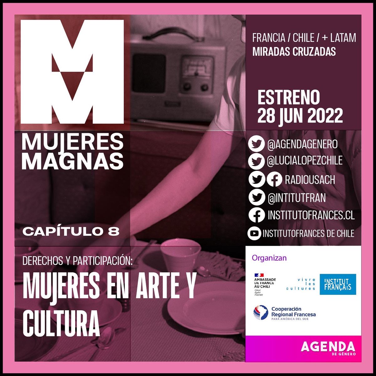 ¡Volvimos! Esta semana en #MujeresMagnas nos dedicamos a hablar sobre los derechos y la participación de las mujeres en el arte y la cultura 
Este programa que se hace en alianza con <a href="/ambafrancecl/">La France au Chili 🇫🇷🇪🇺</a> e <a href="/institutfran/">Instituto Francés de Chile</a> escúchalo en las redes de Agenda de Género y <a href="/lucialopezchile/">Lucía López</a>
