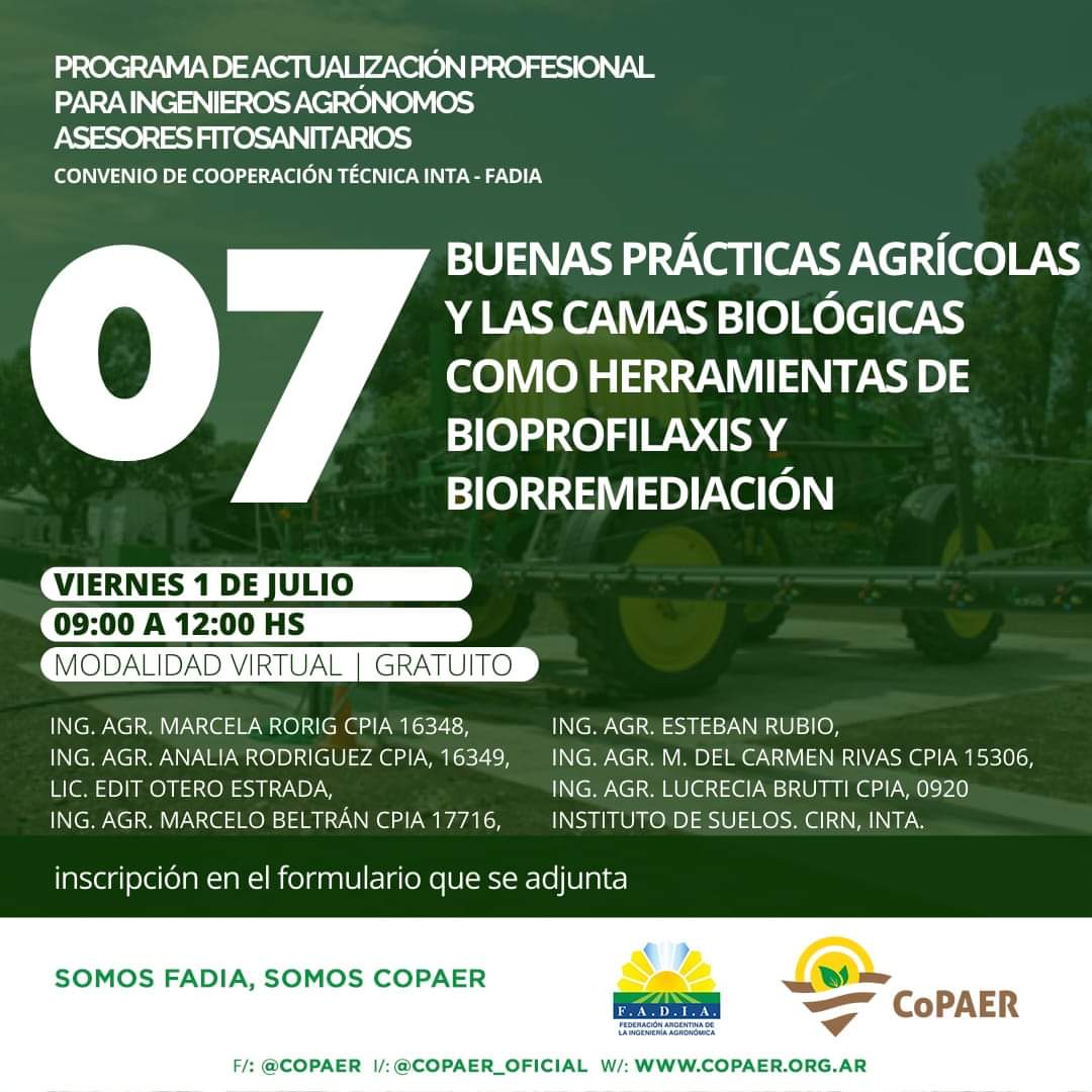 CopaerColegio's tweet photo. ✅Programa de Actualización Profesional para Ingenieros Agrónomos
🗒Viernes 01 de julio de 9 a 12 hs.
📲Modalidad virtual - gratuito
👉Link de inscripción
https://t.co/pJHwVsoEz0
#agronomia #buenasprácticasagrícolas #Fadia #CoPAER  #camasbiologicas #BPA https://t.co/fvnRJURSAz
