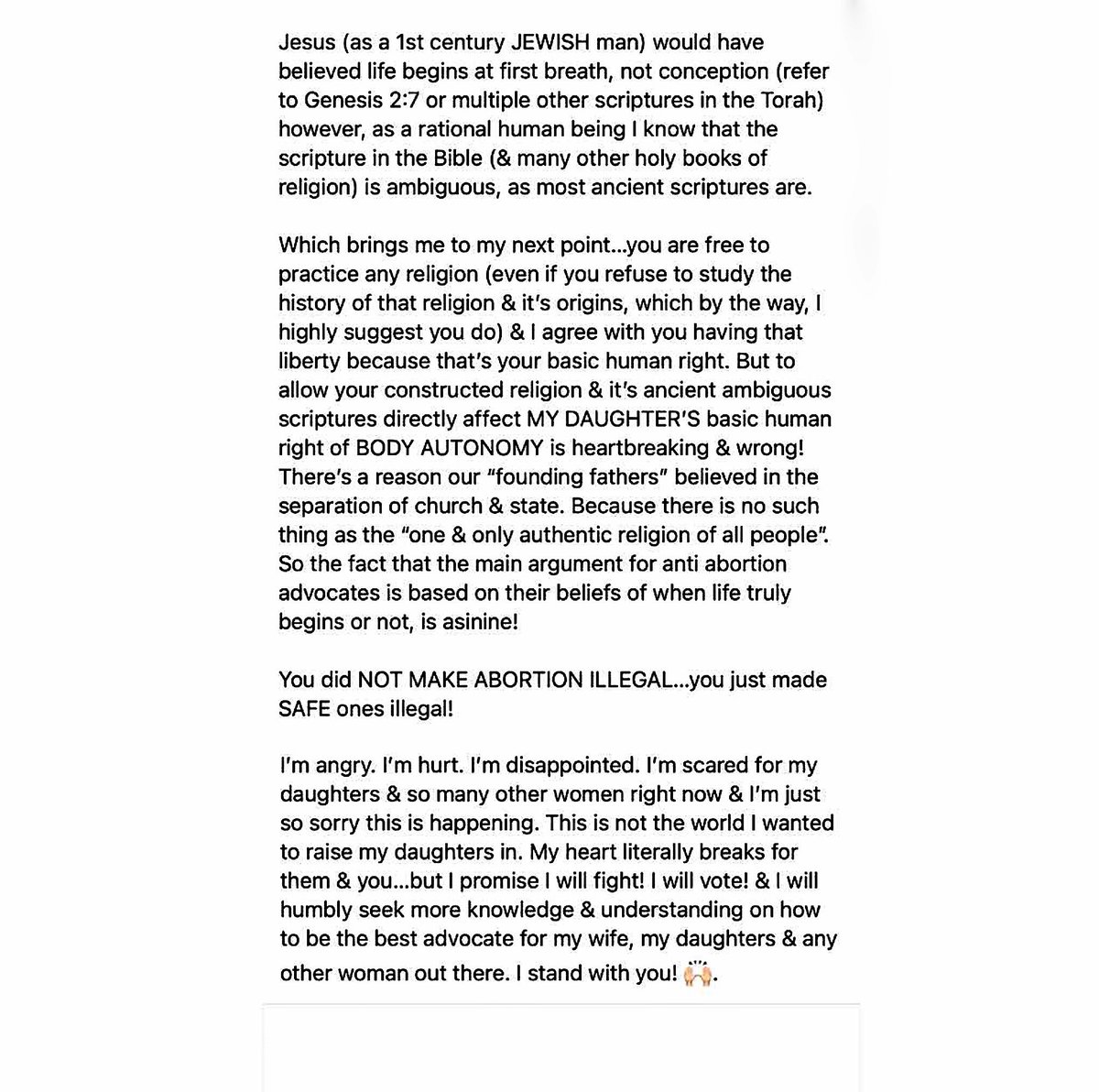 TylerBaltierra's tweet photo. I’m so sorry we still have to fight for this. Almost 50 years of judicial precedent just wiped away like that! Taken from MY DAUGHTERS! MY WIFE! MY MOTHER! MY NIECES! MY SISTER! I’m outraged &amp; I’m heartbroken 😔 #RoeVsWade https://t.co/aFxbrufEqF