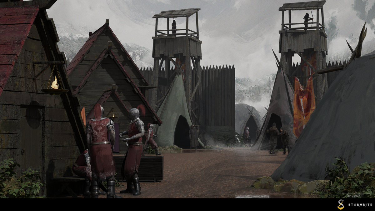 KelechiApakama's tweet photo. An amazing concept piece drawn by @Marco_Venitucci for #stormrite, showing one of Redreach's government-controlled military outposts ⚔️🛡️
#art #gamedev https://t.co/CQmYoOoCxH