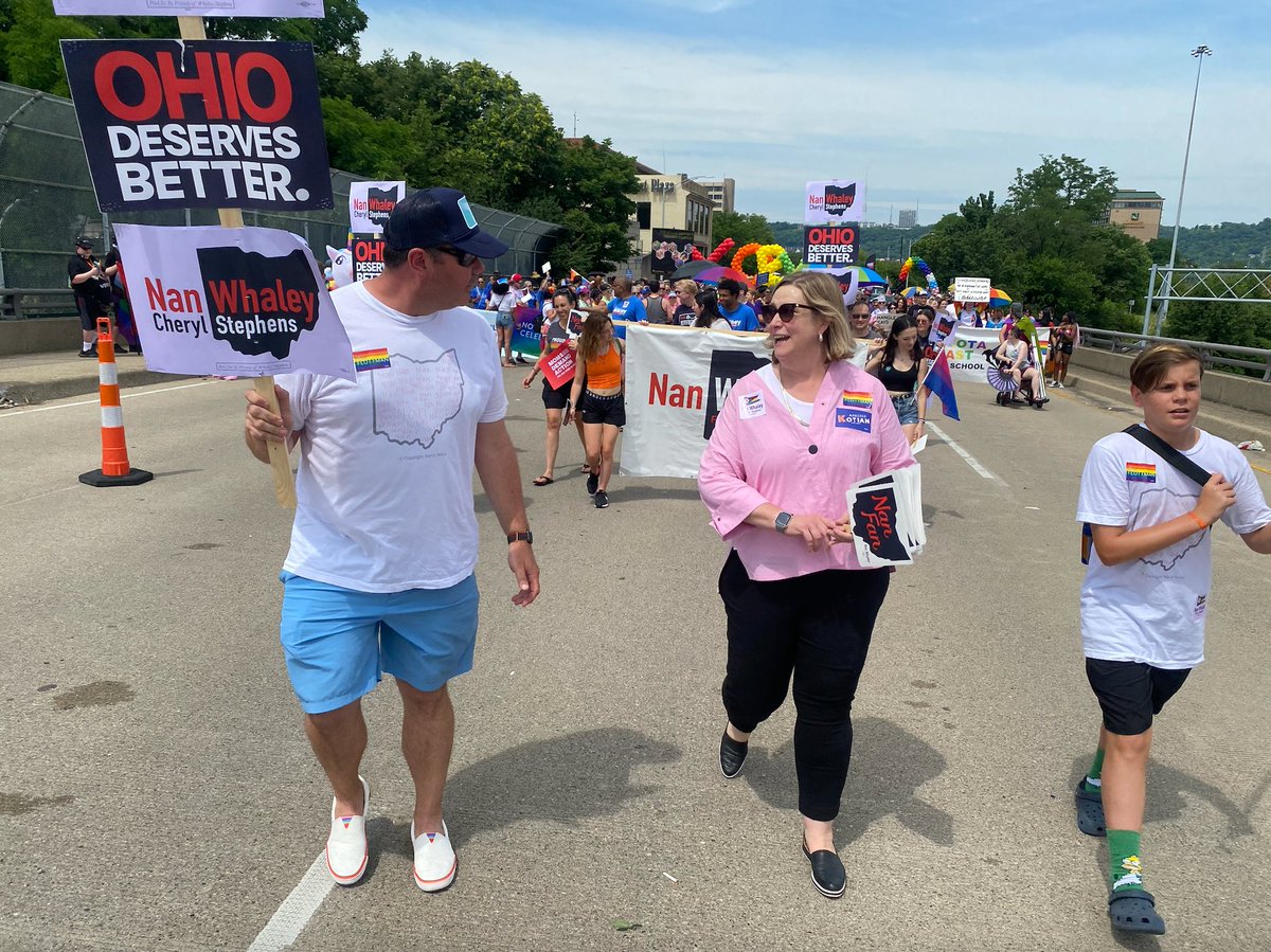 nanwhaley's tweet photo. From abortion access to LGBTQ+ rights to racial justice and beyond, we're fighting to build a state where all of us can thrive. Happy pride, Cincinnati 🌈 https://t.co/xusIlwgIjJ