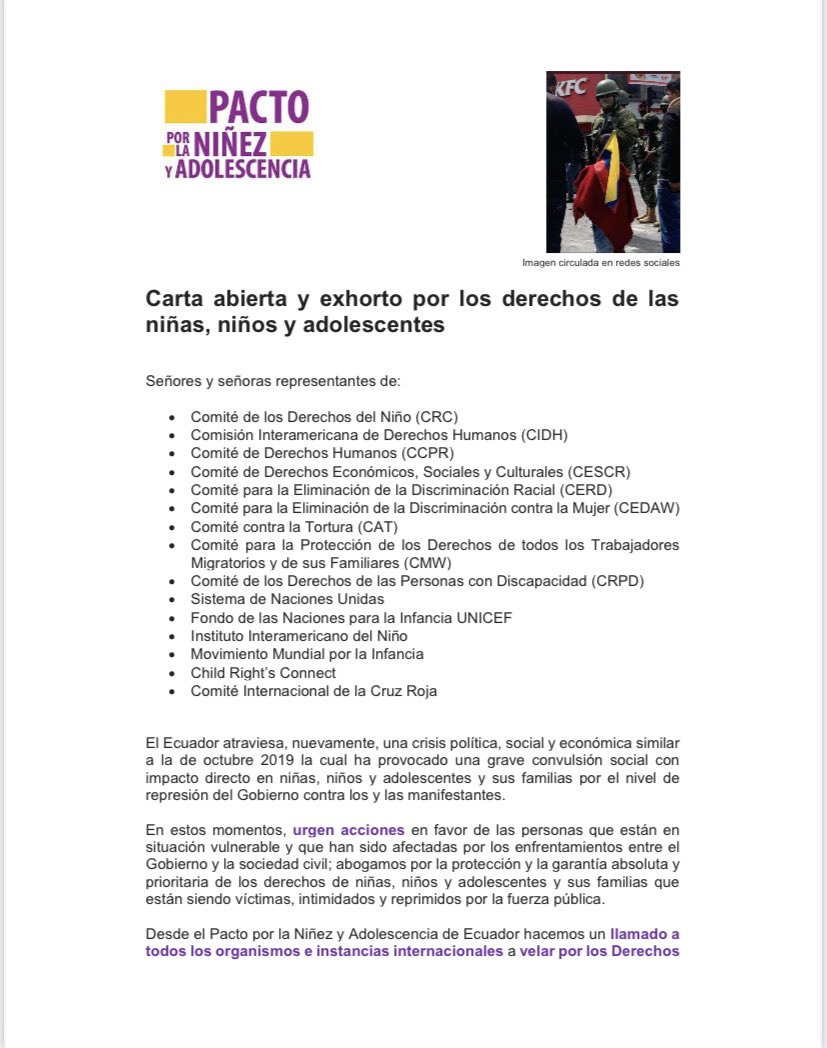 berecordero's tweet photo. @LassoGuillermo @CONAIE_Ecuador en las peores crisis la niñez y adolescencia tienen derecho a protección prioritaria, en cualquier circunstancia. El derecho a vivir en paz es inalienable por ellos @juancaholguin @VSaquicelaE @panchojimenezs @LeonidasIzaSal1 https://t.co/0OEmpJ2gBk