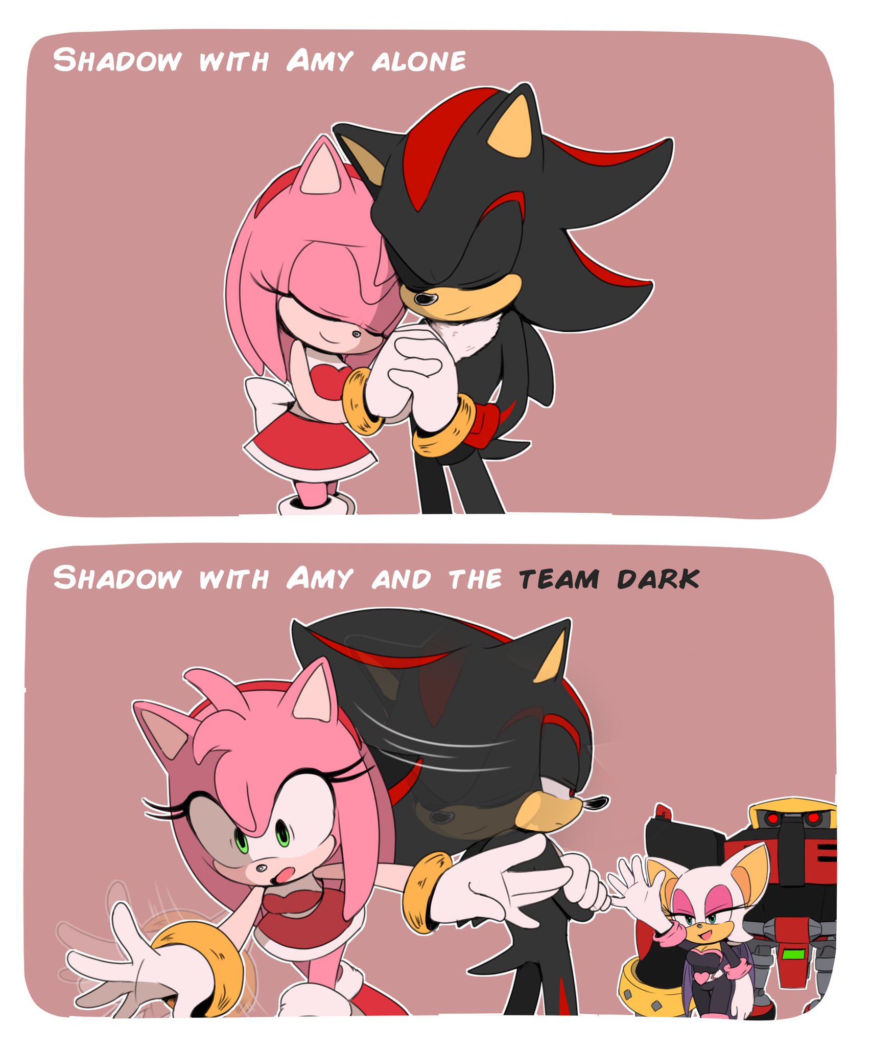 Chococoa on X: They are different universes, in one Amy chooses Sonic and  in the other amy chooses shadow, these comics reflect life as Shadow and  Sonic's single parents. (Amy is dead) #