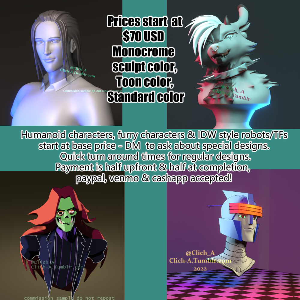 Info for getting a #3D bust from me! I want to sculpt your characters, more info in the reply! #artistsontwitter