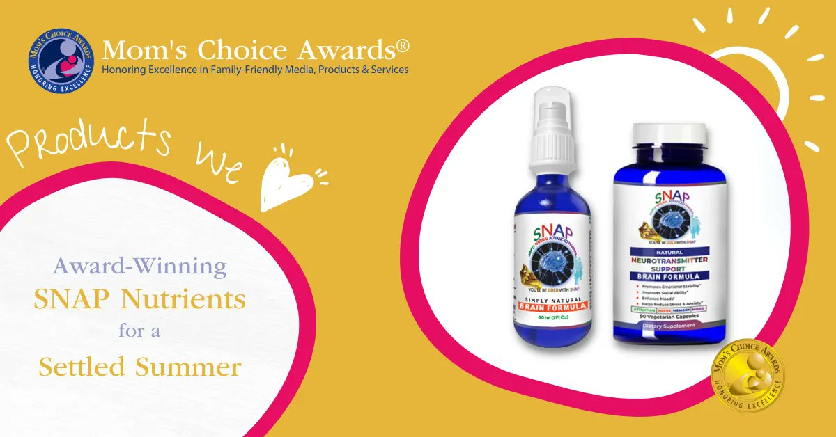 MomsChoiceAward's tweet photo. School is out for Summer, but #disorders don't take breaks! Left unmanaged, symptoms from #ASD #ADHD #ODD #DMDD #CD #GAD #RAD + more can wreak havoc.☀️ Spend your summer break in the presence of settled #children #naturally with #awardwinning @SNAP4ADHD! https://t.co/B3wlrRX773 https://t.co/KvELI9UHL4