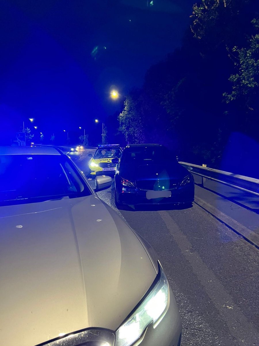 LancsRoadPolice's tweet photo. This Mercedes AMG C63 was using London Way, Preston as his own personal racetrack driving in excess of 100mph. Unfortunately for the driver he was being followed by #HX60+ #HO30. Driver stopped and reported for excess speed. Vehicle seized under S59 powers. #T1TacOps #Fatal5 https://t.co/XcuTERIP4e