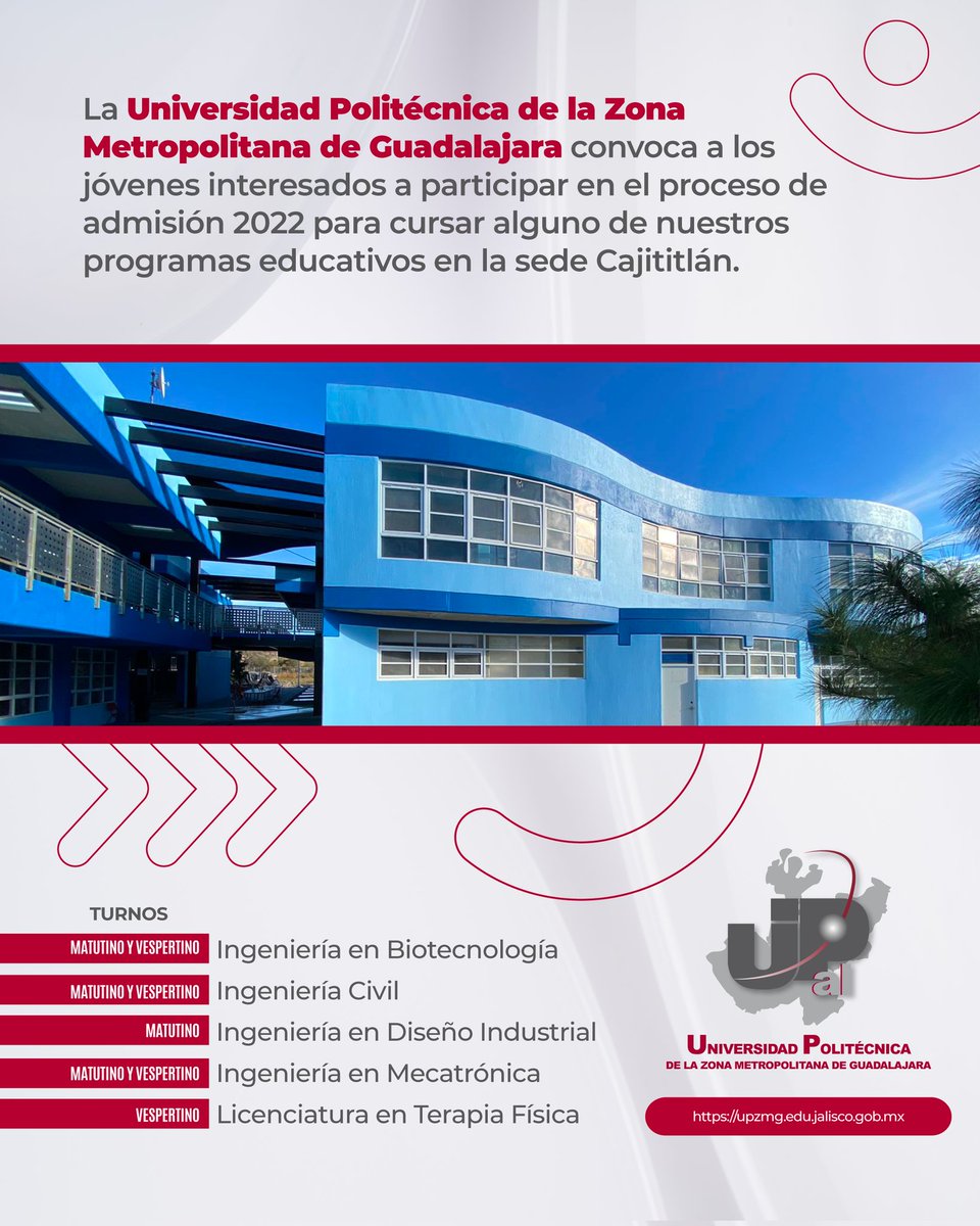 Conoce la convocatoria del proceso de admisión septiembre 2022 de la UPZMG
 sede Cajititlán.
upzmg.edu.jalisco.gob.mx/aspirantes/pro…
La #UPZMG es la fuerza que promueve la ciencia.