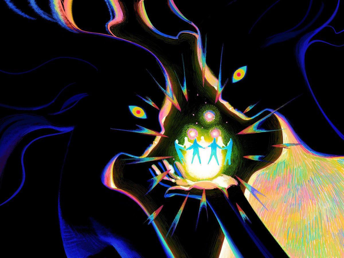 glowing 1other colorful abstract black background yellow eyes looking at viewer  illustration images