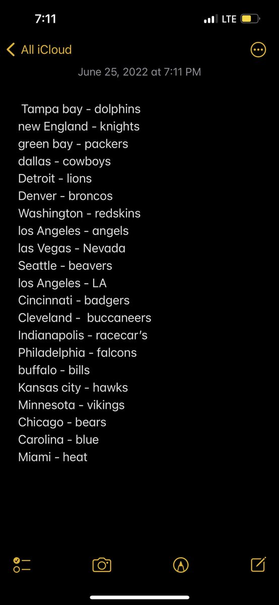 celbyholl3's tweet photo. asked my girlfriend to name every nfl franchises mascot https://t.co/mXVBvHEPPZ
