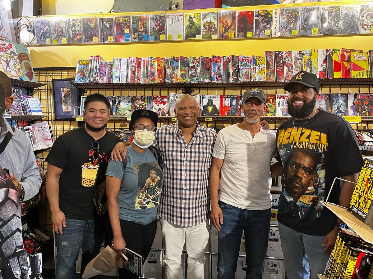 NathanCayanan's tweet photo. Thank you for a wonderful day at the comic book store @GAppleComics. Such a privilege to know these two great pioneers @denyscowanart and @reghud. Always great to see my fellow cohort @zipporah47 and @Doradoquick. #milestoneinitiative https://t.co/LpfXAWrU4u