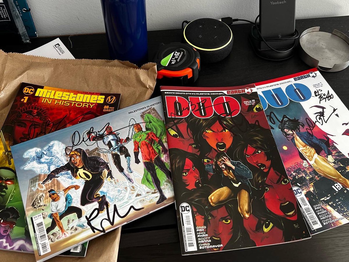 NathanCayanan's tweet photo. Thank you for a wonderful day at the comic book store @GAppleComics. Such a privilege to know these two great pioneers @denyscowanart and @reghud. Always great to see my fellow cohort @zipporah47 and @Doradoquick. #milestoneinitiative https://t.co/LpfXAWrU4u