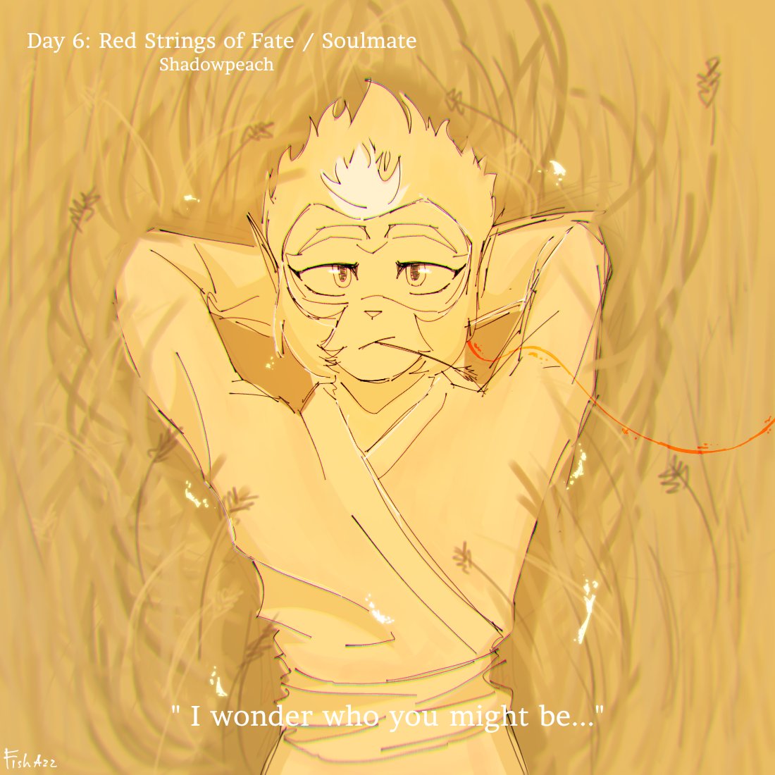 FishAzz3's tweet photo. #LMKPrideWeek Day 6: #shadowpeach
Its a Red string or Soulmate AU, where instead of waiting for fate to let them meet. Macaque set out on a journey to find his soulmate. #LEGOMonkieKid #MonkieKid #LMKfanart 
"I wonder who you might be...        ...to cherish and love me" https://t.co/BwNgtPC4EO
