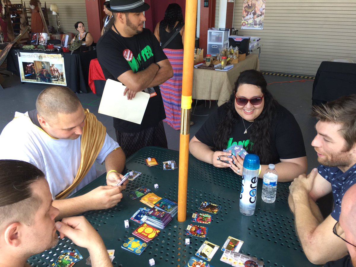 OldAndUnusual's tweet photo. Throwback to #Spartacon when I was lucky enough to play @MonsterLabCards with the creator (and #Spartacus himself) @Liam_J_McIntyre.
Photo credit @mattfaulisi (also a big part of the #MonsterLab game) https://t.co/NrKTMNbXLI