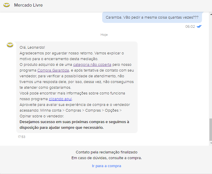 leozin10's tweet photo. @MercadoLivre seu atendente de reclamação tem Alzheimer? https://t.co/XiBLso8fbW