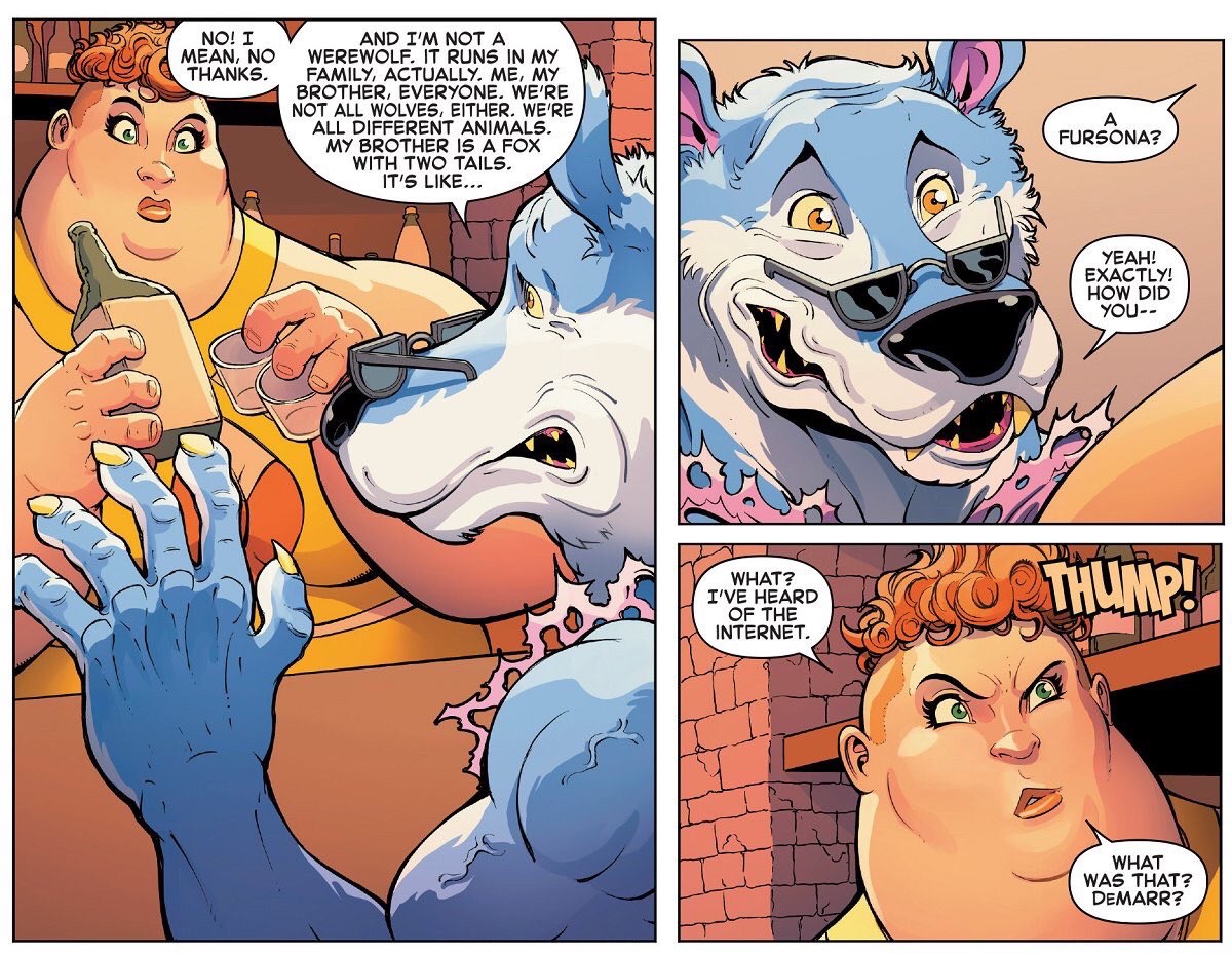 Bring in that one Marvel character who turns into her Fursona. That'd be cool. 