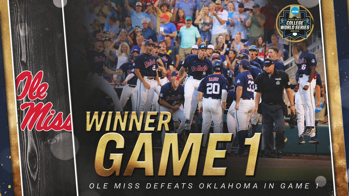 The Rebels take game 1 of the finals with a 10-3 victory over Oklahoma!

#MCWS x <a href="/OleMissBSB/">Ole Miss Baseball</a>