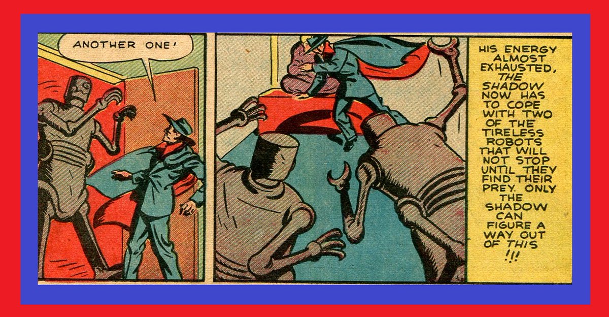 HeroesUnited_4's tweet photo. #TheShadow-The Shadow Comics-Volume 1, Issue 8, January 1941-In "Charg, the Murder Monster," Shadow battles financier Frederick Thorne and Laffan's mob, as Thorne uses robotic devices to kill! /4of4 #CrimeDoesNotPay. #StreetAndSmith Publications. The #ShadowKnows - #ShadowComics https://t.co/ZR28osFe3c