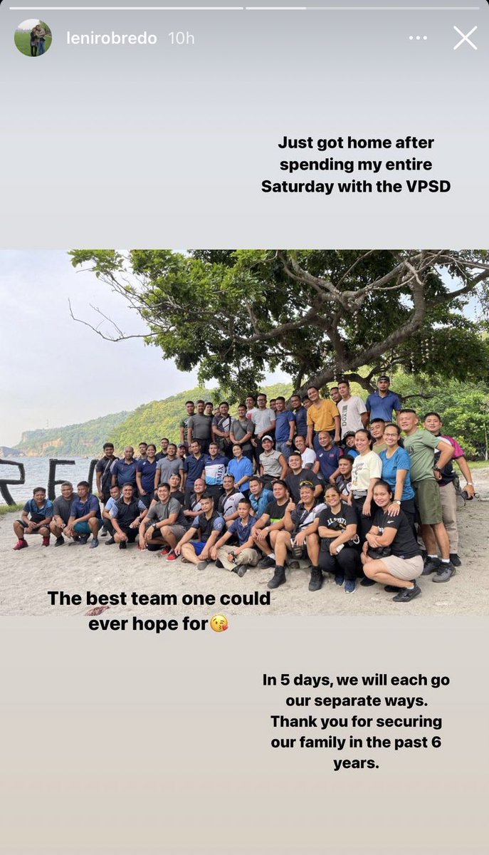 rapplerdotcom's tweet photo. Outgoing VP Leni Robredo shares a picture with her security detail from the Vice Presidential Security Detachment, with whom she spent most of her Saturday: “The best team one could ever hope for… Thank you for securing our family in the past 6 years.” | via @maracepeda https://t.co/kfy9qpvop4