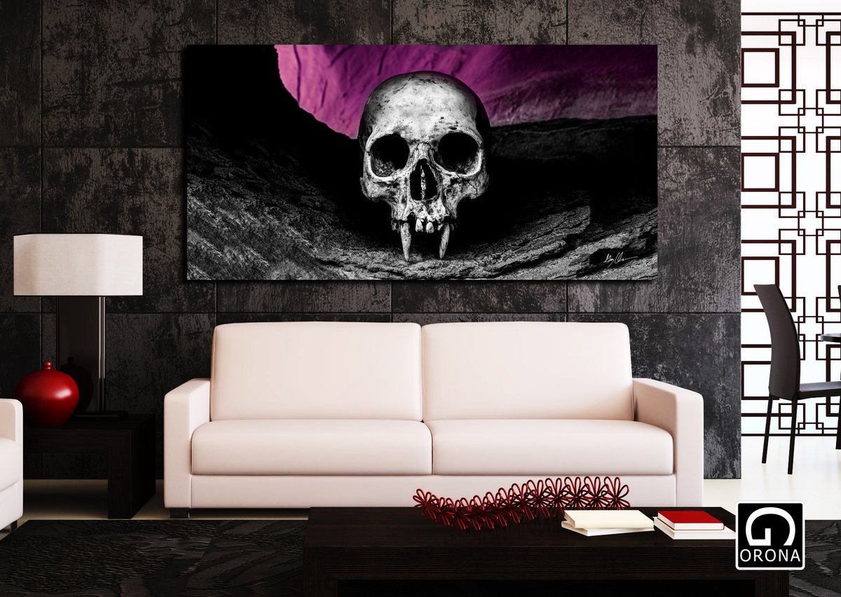 Vampire Skull Pink. Ultra-Rare only 4 will ever be printed! Here: savageterritory.com/shop/ols/produ… #vampireart #skullart #orona