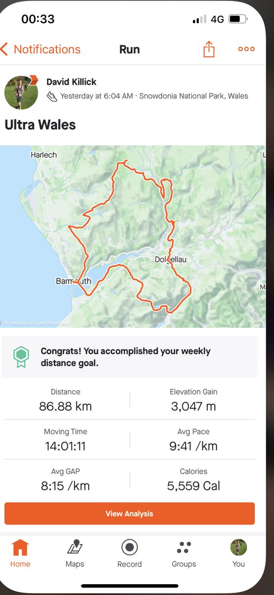 davidmkillick's tweet photo. Ultrawales.  17 hours to cover 3 or 4 small bumps.  Feet in bits but wow what a race from GBultras.  That last climb was brutal but some of the views #gbultras #gbultrasambassador #gbracetracker #ultrawales #ultrarunning #trailrunning https://t.co/S3QZLRE5mv