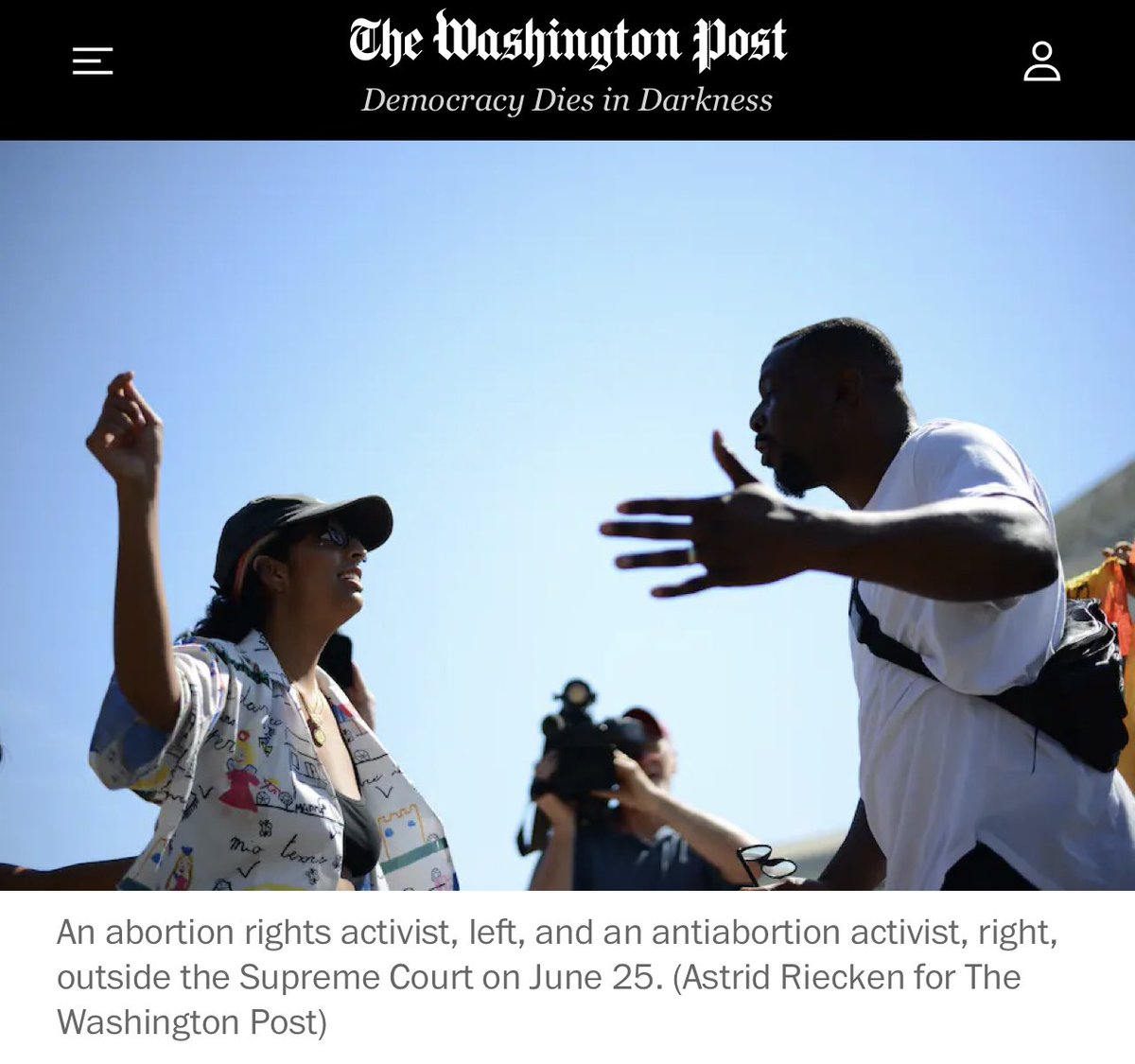 .@washingtonpost I think you mixed up this caption. It should read, “man verbally assaults woman outside the Supreme Court. Demands she give control of her body to the state.”