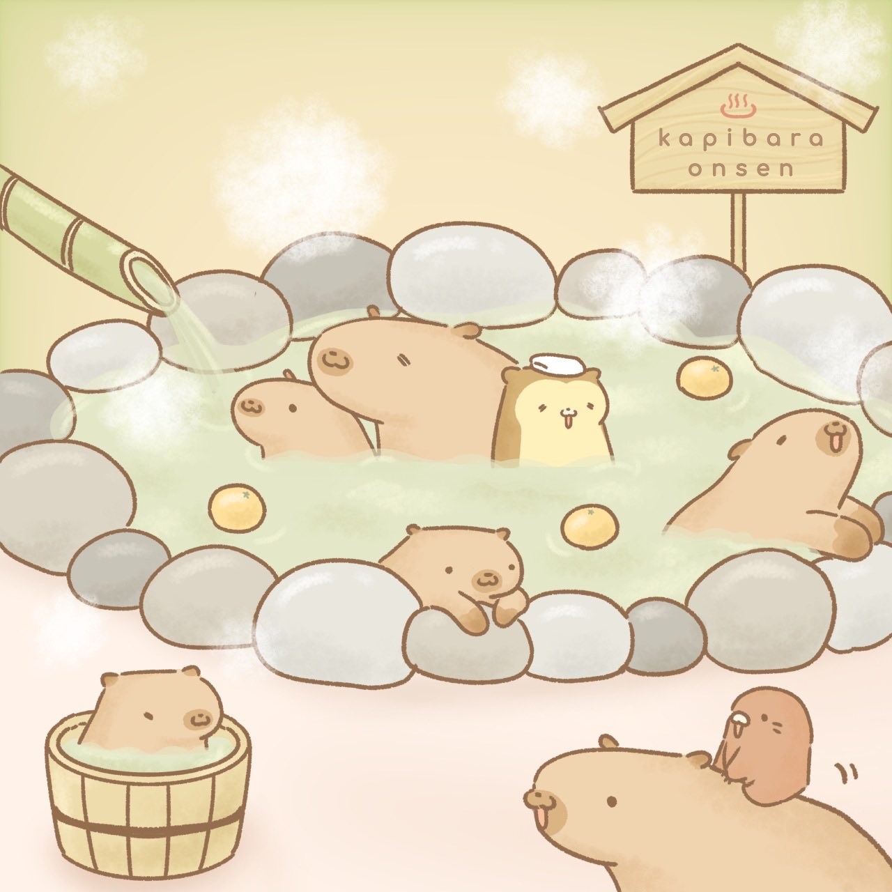 ぐりり 6 26 露天風呂の日 カピバラさんと入浴中 イラスト ゆるいイラスト 露天風呂 今日は何の日 カピバラ T Co Evwdcwtoig Twitter