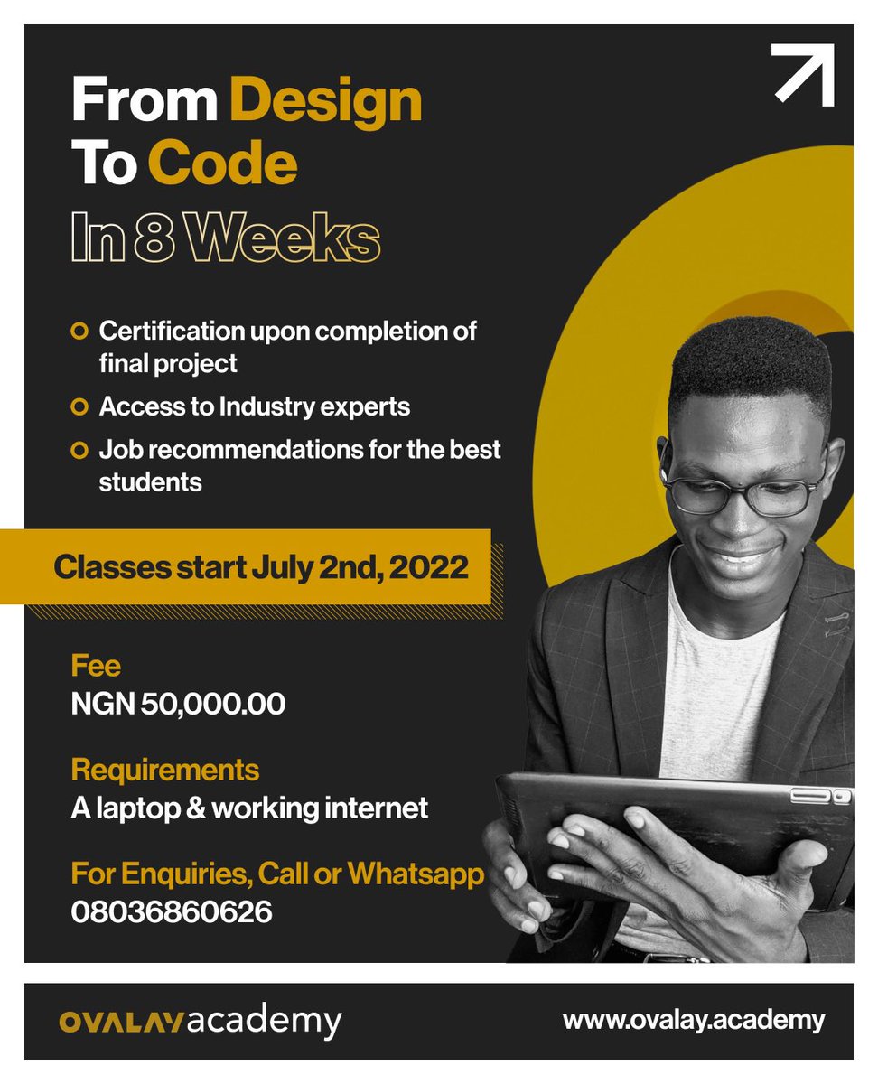 ovalaydigital's tweet image. Registrations are now open for the 6th Ovalay Academy cohort. Courses on offer include
- Product Design for beginners
- Webflow for Beginners
- Design Foundations
- Creative Coding for beginners.

Visit ovalay.academy/courses-ovalay… to book your spot.

Classes kickoff on 2nd of July