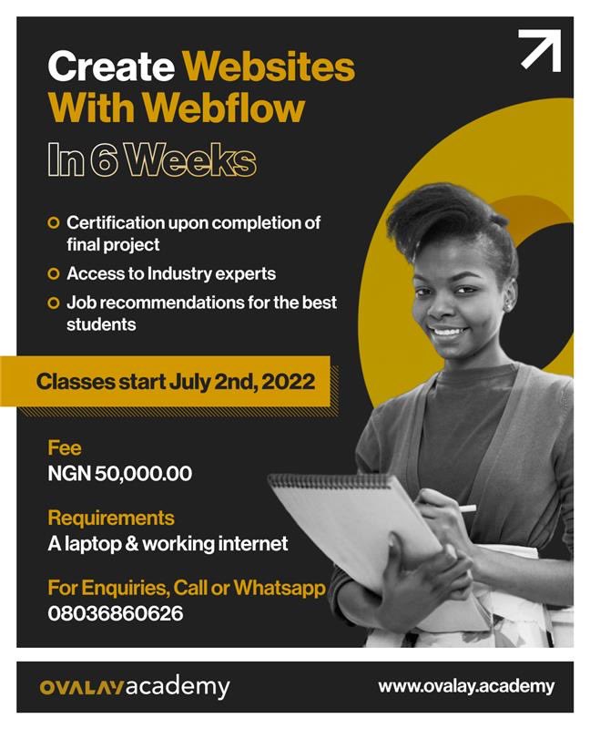 ovalaydigital's tweet image. Registrations are now open for the 6th Ovalay Academy cohort. Courses on offer include
- Product Design for beginners
- Webflow for Beginners
- Design Foundations
- Creative Coding for beginners.

Visit ovalay.academy/courses-ovalay… to book your spot.

Classes kickoff on 2nd of July
