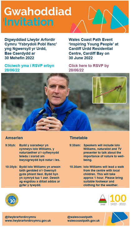 WalesCoastPath's tweet photo. Lansio adnoddau addysgol newydd i ddysgu am Lwybr Arfordir Cymru mewn ffordd hwyliog ac ysbrydoledig efo @Urdd a @IoloWilliams2
30.6.2022 Canolfan Breswyl yr Urdd, Bae Caerdydd, o 9.30am
RSVP https://t.co/9ZlnaU3r3T
@_OLW_
#LlAC10 https://t.co/yGnCRTV1HD