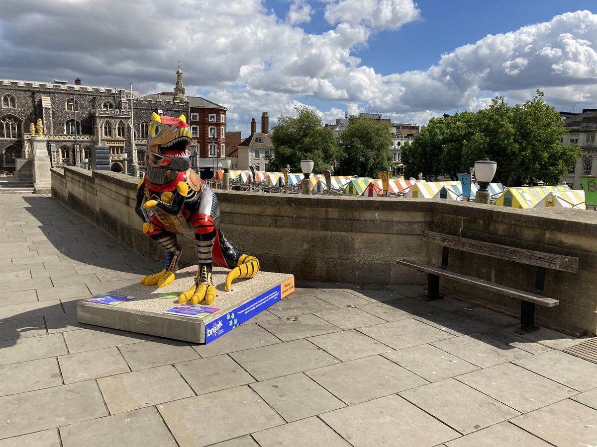 kirkj07's tweet photo. In #Norwich ahead of launch of #TRex trail around city for @GoGoDiscover22 in aid of @break_charity. This year they are also putting mammoths around other parts of #Norfolk. My favourite has to be Mr T(Rex)! More @BBCLookEast #GoGodiscover https://t.co/PkC95dQfCb