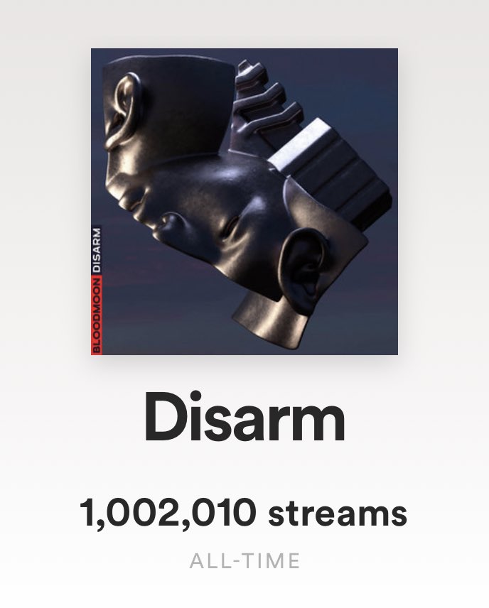 Congratulations to BLOODMOON Now over one million streams for the magnificently euphoric debut single ‘Disarm’ Listen to ‘Disarm’ plus excellent remixes from @mjcofficial and Recondite 🔊 ❤️‍🔥💫 open.spotify.com/artist/66xFQYY…