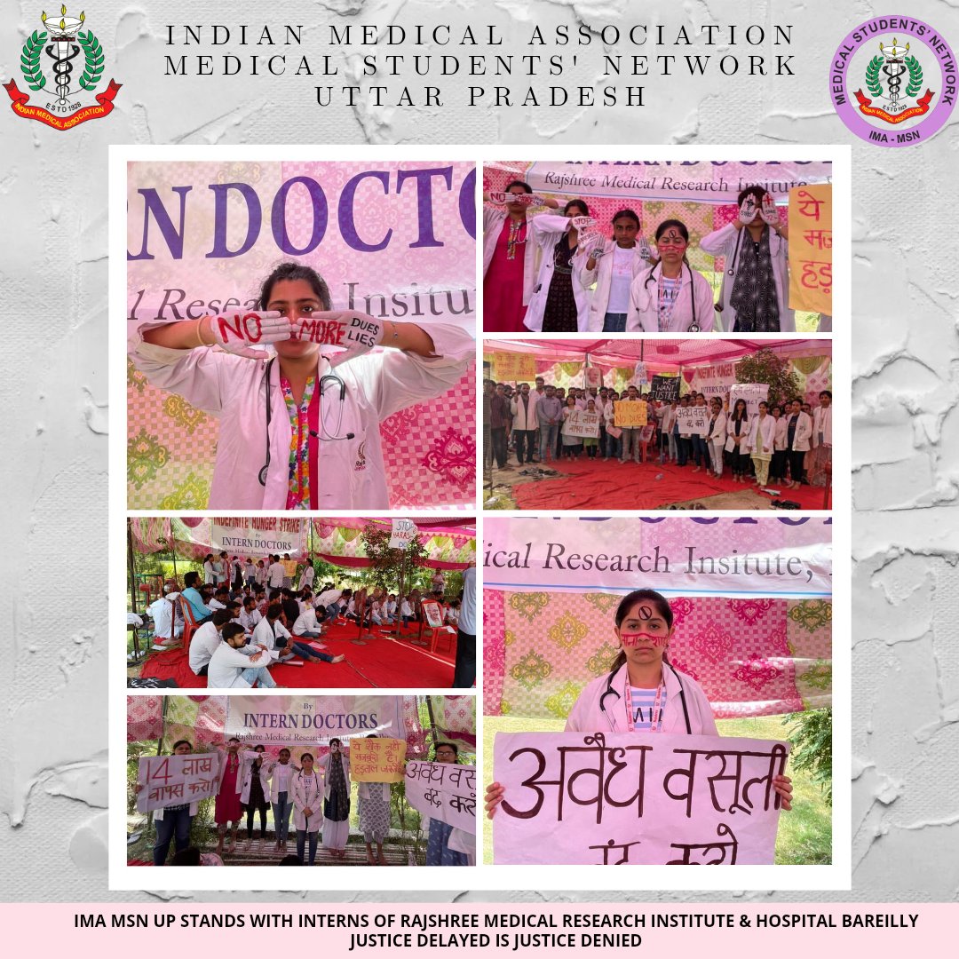 IMA MSN UP stands with Interns, Batch 17-18,  Rajshree Medical Research Institute &amp; Hospital Bareilly
Justice delayed is the Justice denied. 

<a href="/HqsMsn/">IMA-MSN (HQs) Official</a> <a href="/IndianMedAssn/">Indian Medical Association (HQs.)</a> <a href="/imajdnnational/">IMA JDN National</a> <a href="/Dr_AkashVerma/">Dr.AKASH VERMA</a> <a href="/AbhiJha444/">Dr.Abhishek Jha</a>