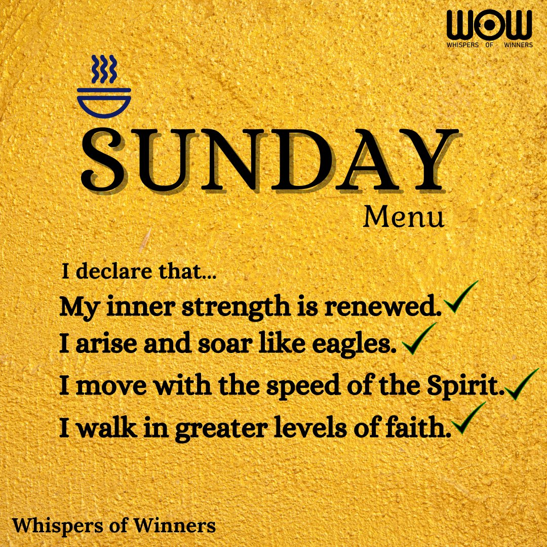 WinnersWhispers's tweet photo. Declare this:
This season, my inner strength is renewed. I arise and soar like eagles. I move with the speed of the Spirit. I walk in greater levels of faith, and I step into divine possibilities that SATAN CANNOT STOP in the name of Jesus. Amen.
#whispersofwinners. https://t.co/q2RLNiE2Hn