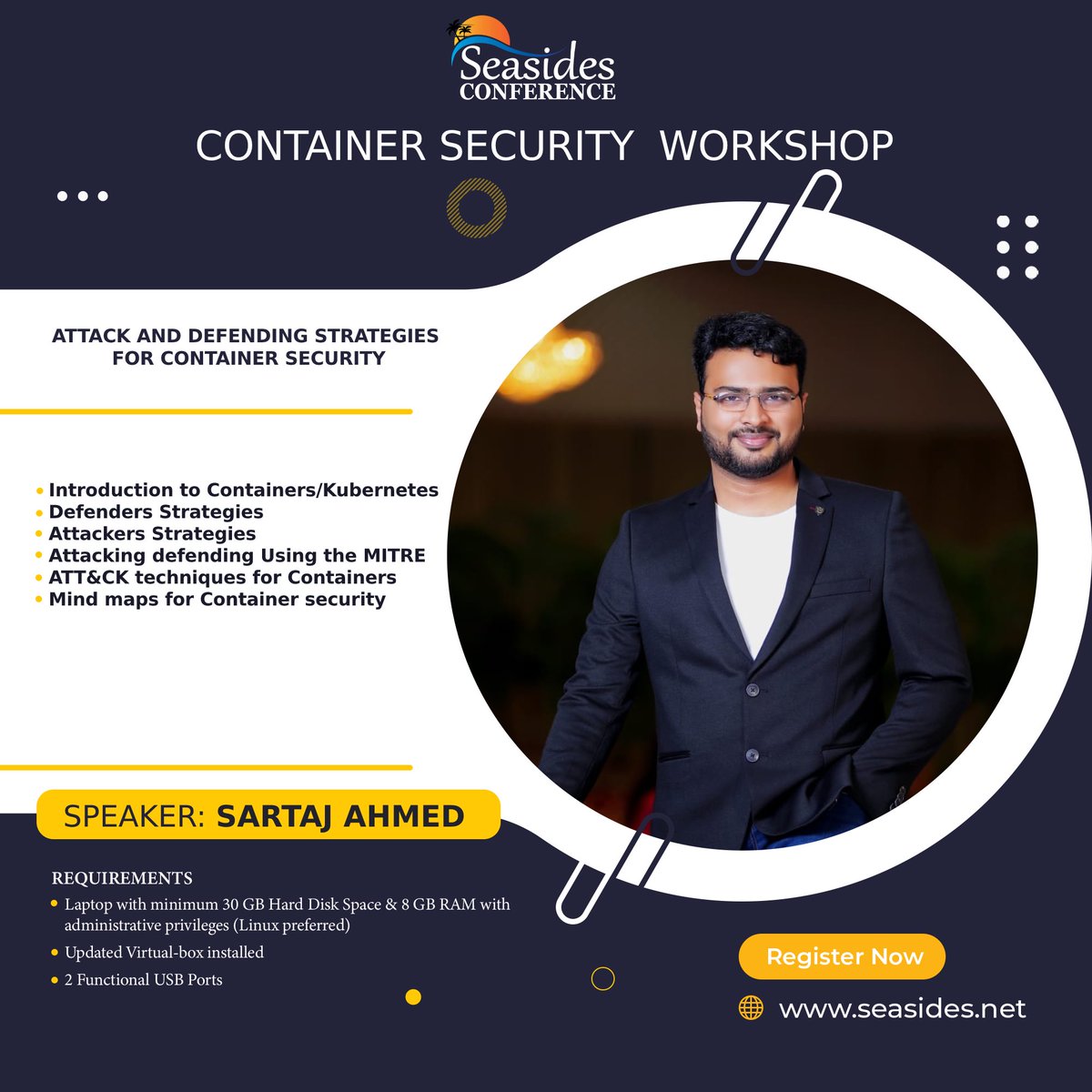 Seasides (@seasides_conf) on Twitter photo We are proud to present a full day training on container security by <a href="/Sartaj2103/">Sartaj Ahmed</a>. Details on below link seasides.net/sessions/conta…. Conference is in-person free and open for all #infosec #conference #hacking We are proud to present a full day training on container security by <a href="/Sartaj2103/">Sartaj Ahmed</a>. Details on below link seasides.net/sessions/conta…. Conference is in-person free and open for all #infosec #conference #hacking