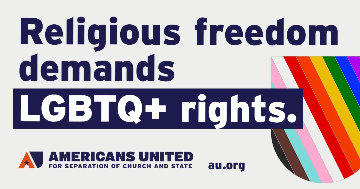 7 years ago today, #SCOTUS protected church-state separation by legalizing #MarriageEquality, which ensured one religious view can’t be used to deny rights to #LGBTQ+ people. Everyone should be able to live openly without fear of discrimination. #UnitedForPride